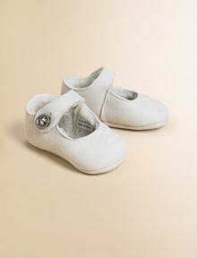 Darling, lamb shearling Mary Janes will keep her stylish little feet warm and cozy.Button closureLamb shearling upperRubber soleDry cleanImported Darling, lamb shearling Mary Janes will keep her stylish little feet warm and cozy.Button closureLamb shearling upperRubber soleDry cleanImported