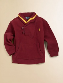 Warm cotton fleece is highlighted with a cozy shawl collar and signature pony embroidery.Ribbed shawl collarLong sleevesButton-frontKangaroo pocket87% cotton/13% polyesterMachine washImported Please note: Number of buttons may vary depending on size ordered. Warm cotton fleece is highlighted with a cozy shawl collar and signature pony embroidery.Ribbed shawl collarLong sleevesButton-frontKangaroo pocket87% cotton/13% polyesterMachine washImported Please note: Number of buttons may vary depending on size ordered.