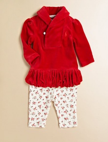 A comfortable set with a sweet, colorful look pairs a plush velour tunic and floral-printed cotton jersey legging. Tunic Shawl collarLong puffed sleevesRhinestone button and loop closure Leggings Elastic waistband with drawstring bowTapered legCottonMachine washImported Please note: Number of buttons may vary depending on size ordered. A comfortable set with a sweet, colorful look pairs a plush velour tunic and floral-printed cotton jersey legging. Tunic Shawl collarLong puffed sleevesRhinestone button and loop closure Leggings Elastic waistband with drawstring bowTapered legCottonMachine washImported Please note: Number of buttons may vary depending on size ordered.