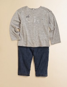 Add some sparkle with this signature print design. Crew neck Pleated shoulders Long sleeves Back snap buttons Cotton Machine wash Imported Please note: Number of buttons/snaps may vary depending on size ordered. Add some sparkle with this signature print design. Crew neck Pleated shoulders Long sleeves Back snap buttons Cotton Machine wash Imported Please note: Number of buttons/snaps may vary depending on size ordered.