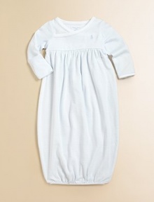 Adorable, long-sleeved gown in soft, cotton jersey.Cross-wrap necklineLong sleeves with fold-over cuffsPullover styleEmpire waist with gathered detailGathered elastic bottomCottonMachine washImported Adorable, long-sleeved gown in soft, cotton jersey.Cross-wrap necklineLong sleeves with fold-over cuffsPullover styleEmpire waist with gathered detailGathered elastic bottomCottonMachine washImported