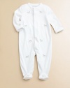 An adorable long-sleeved footed coverall crafted in soft cotton jersey is accented with schiffli embroidery.CrewneckLong sleevesSnap-frontBottom snapsFooted hemCottonMachine washImported Please note: Number of buttons/snaps may vary depending on size ordered. 