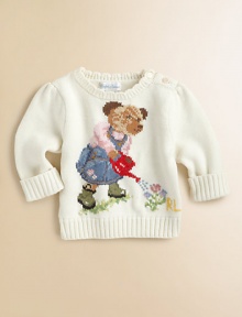 An adorable crewneck sweater in hearty flat-knit cotton is accented with an adorable intarsia-knit bear.CrewneckLong sleeves with rolled ribbed cuffsRibbed neckline, cuffs and hemCottonMachine washImported