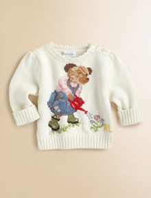 An adorable crewneck sweater in hearty flat-knit cotton is accented with an adorable intarsia-knit bear.CrewneckLong sleeves with rolled ribbed cuffsRibbed neckline, cuffs and hemCottonMachine washImported An adorable crewneck sweater in hearty flat-knit cotton is accented with an adorable intarsia-knit bear.CrewneckLong sleeves with rolled ribbed cuffsRibbed neckline, cuffs and hemCottonMachine washImported