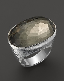 A hammered sterling silver band houses a faceted pyrite doublet on this timeless Ippolita ring.