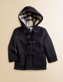 Featuring check lining, classic toggles and an attached hood, this coat made from plush wool is a cold-weather must-wear.Attached hoodLong sleeves with button cuffsToggle button closurePatch pocketsFully linedWoolDry cleanImported Please note: Number of buttons may vary depending on size ordered. Featuring check lining, classic toggles and an attached hood, this coat made from plush wool is a cold-weather must-wear.Attached hoodLong sleeves with button cuffsToggle button closurePatch pocketsFully linedWoolDry cleanImported Please note: Number of buttons may vary depending on size ordered.