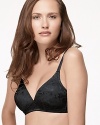 A low plunge bra with soft foam pads for shaping and support. Perfect for t-shirts and low cut tops! Bra features a ribbon flag that serves as a reminder for monthly self breast exams.