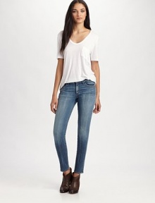 Rail-straight denim, gently faded and whiskered for that perfect lived-in look.THE FITSlim fitRise, about 8Inseam, about 28THE DETAILSZip flyFive-pocket style98% cotton/2% elastaneMachine washMade in USA of Italian fabric Rail-straight denim, gently faded and whiskered for that perfect lived-in look.THE FITSlim fitRise, about 8Inseam, about 28THE DETAILSZip flyFive-pocket style98% cotton/2% elastaneMachine washMade in USA of Italian fabric