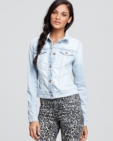 Boasting a light wash as a fresh alternative to darker hues, this J Brand jean jacket adds instant cool to every look.