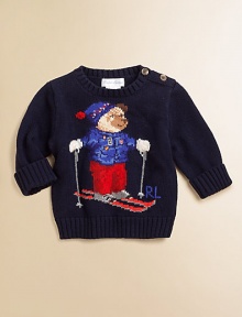 A cozy flat-knit sweater is updated with an intarsia-knit bear for a preppy look.Ribbed crewneckLong sleeves with turn-back cuffsShoulder buttonsCottonMachine washImported Please note: Number of buttons may vary depending on size ordered. A cozy flat-knit sweater is updated with an intarsia-knit bear for a preppy look.Ribbed crewneckLong sleeves with turn-back cuffsShoulder buttonsCottonMachine washImported Please note: Number of buttons may vary depending on size ordered.