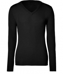 Add a sharp edge to your contemporary knitwear collection with Jet Sets sleek black ribbed wool V-neck pullover - Contrast knit at shoulders, flat ribbed trim - Modern slim fit - Wear with everything from jeans and rugged boots to tailored trousers and lace-ups