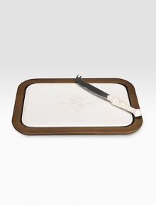 A cheese board that's as simple as it is elegant, finely crafted from Portuguese hardwood with a ceramic insert and coordinating cheese knife. Arrives in a gift box Thread-and-berry detail Dishwasher safe 8½W X 12L Imported A cheese board that's as simple as it is elegant, finely crafted from Portuguese hardwood with a ceramic insert and coordinating cheese knife. Arrives in a gift box Thread-and-berry detail Dishwasher safe 8½W X 12L Imported
