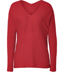 Paint color into your contemporary knitwear collection with Vinces deep crimson double V-neck pullover - V-neckline in front and back, long slim dolman sleeves, relaxed modern fit - Pair with edgy separates and chunky statement jewelry