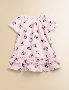 Hearts with iconic Miss Marc float around this pretty dress, with double-ruffled hem for a feminine appeal. CrewneckShort sleeves with cuffsBack button closuresCottonMachine washImported Hearts with iconic Miss Marc float around this pretty dress, with double-ruffled hem for a feminine appeal. CrewneckShort sleeves with cuffsBack button closuresCottonMachine washImported