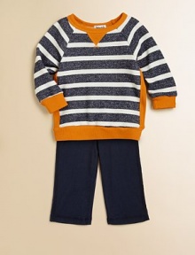 With wide stripes, contrast ribbed details and matching pants, this comfy outfit is a must-have for preppy little ones. Shirt Ribbed crewneckLong sleeves with ribbed cuffsRibbed hem Pants Pull-on styleCottonMachine washImported With wide stripes, contrast ribbed details and matching pants, this comfy outfit is a must-have for preppy little ones. Shirt Ribbed crewneckLong sleeves with ribbed cuffsRibbed hem Pants Pull-on styleCottonMachine washImported
