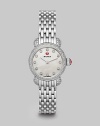 From the CSX Collection. A sleek stainless steel design with dazzling diamond accented case, bezel and markers. Swiss quartz movementWater resistant to 5 ATMRound, diamond accented stainless steel case, 26mm (1)Diamond bezelMother-of-pearl dialDiamond hour markersDiamonds, 1.1 tcwStainless steel link bracelet, 12mm wide (0.5)Imported