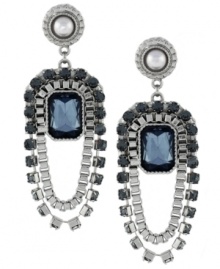 Double take. Jessica Simpson's dramatic double-drop chain earrings are sure to command attention whenever you wear them. Featuring a glittering array of glass accents, they're crafted in silver tone mixed metal. Approximate drop: 3 inches.