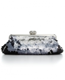 Add a little sparkle and shine with this special occasion clutch by Jessica McClintock. It won't be hard to steal the scene with this multi sequin design featuring shiny silvertone hardware and a refined top snap closure. Add a little sparkle and shine with this special occasion clutch by Jessica McClintock. It won't be hard to steal the scene with this multi sequin design featuring shiny silvertone hardware and a refined top snap closure.