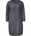 Classic and cool, Vanessa Bruno Ath?s anthracite heather cable knit mini-dress is a must for your contemporary daytime wardrobe - Rolled round neckline, 3/4 sleeves, ribbed trim, textural knit - Easy fit - Team with fashion-forward accessories and bright printed scarves