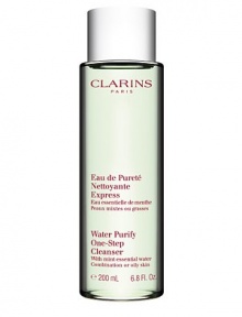 Water Purify One-Step Cleanser with Mint Essential Water. Innovative new facial cleanser removes make-up and impurities, refreshes, soothes and protects in one easy step; no rinsing required Leaves face feeling fresh Ideal for Combination Skin 6.8 oz. Water Purify One-Step Cleanser with Mint Essential Water. Innovative new facial cleanser removes make-up and impurities, refreshes, soothes and protects in one easy step; no rinsing required Leaves face feeling fresh Ideal for Combination Skin 6.8 oz.