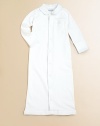 An adorable long-sleeved gown in soft pima cotton features an embroidered monogram.Peter Pan collar with contrast pipingLong sleeves with fold-over cuffsButton frontHidden buttons at hemPatch pockets with contrast pipingCottonMachine washImported Please note: Number of buttons/snaps may vary depending on size ordered. 