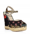 Inject quirky-cool style into your warm weather look with these mixed print wedges from D&G Dolce & Gabbana - Peep-toe, ankle strap with buckle closure, woven-detailed wedge heel, all-over mixed print - Style with bohemian-inspired dresses or with an elevated jeans-and-tee ensemble