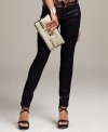 A coated finish lends super-slick style to these five-pocket, skinny-leg pants from from Grane!