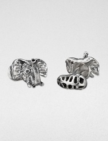 A slice of the jungle for the fashion set, this handsome elephant design is crafted in black rhodium and sterling silver.Sterling silverPeanut backingAbout .67 diam.Made in USA A slice of the jungle for the fashion set, this handsome elephant design is crafted in black rhodium and sterling silver.Sterling silverPeanut backingAbout .67 diam.Made in USA