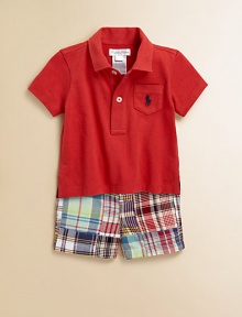 Sure to be a go-to essential, this timeless set pairs a classic cotton jersey polo with a preppy patchwork short and grosgrain belt. Shirt Pointed collarShort sleevesButton-frontEven vented hem Shorts Button closureRear elasticized waistband with belt loopsSewn flySide slant pocketsButtoned back welt pocketCottonMachine washImported Please note: Number of buttons may vary depending on size ordered. Sure to be a go-to essential, this timeless set pairs a classic cotton jersey polo with a preppy patchwork short and grosgrain belt. Shirt Pointed collarShort sleevesButton-frontEven vented hem Shorts Button closureRear elasticized waistband with belt loopsSewn flySide slant pocketsButtoned back welt pocketCottonMachine washImported Please note: Number of buttons may vary depending on size ordered.