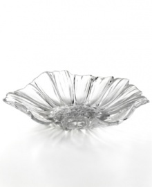 A delicately ruffled flower in pure glass, this figural Leporis platter from Gibson suffuses your table with a touch of spring. Use for serving the meal or as a simple centerpiece. A delicately ruffled flower in pure glass, this figural Leporis platter from Gibson suffuses your table with a touch of spring. Use for serving the meal or as a simple centerpiece.