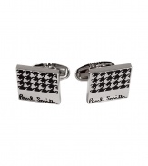 Inject sophisticated style to your formal look with these ultra-cool cufflinks from Paul Smith - Square silver-tone cufflinks with houndstooth pattern and logo detail - Pair with a sleek suit and a striped button down