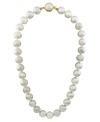 From the island of Mallorca, Spain this beautiful strand of organic man-made pearls (12 mm) is hand-strung and features an 18k gold over sterling silver clasp. Approximate length: 16-18 inches.