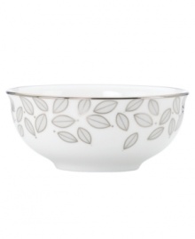 Gleaming leaves rain down on this white bone china bowl, topped off with a platinum rim. From Lenox Lifestyle dinnerware, these dishes are playfully modern and naturally chic, and have an enchanting look that's fresh and perfect for every occasion. Qualifies for Rebate Gleaming leaves rain down on this white bone china bowl, topped off with a platinum rim. From Lenox Lifestyle dinnerware, these dishes are playfully modern and naturally chic, and have an enchanting look that's fresh and perfect for every occasion. Qualifies for Rebate