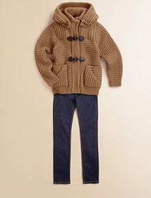 She'll stay cute and comfy in this hip-length, waffle-knit layer with a versatile detachable hood and adorable toggle details.Detachable button hoodRibbed stand collarLong sleeves with ribbed cuffsFront toggle closureFront patch button pocketsBack pleatRibbed hem80% wool/20% nylonHand washMade in Italy She'll stay cute and comfy in this hip-length, waffle-knit layer with a versatile detachable hood and adorable toggle details.Detachable button hoodRibbed stand collarLong sleeves with ribbed cuffsFront toggle closureFront patch button pocketsBack pleatRibbed hem80% wool/20% nylonHand washMade in Italy