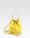 A slouchy, compact shape in luxurious ultra-soft leather, topped off with a drawstring closure and single top handle. Top handle, 4¾ dropRemovable shoulder strap, 24¼ dropDrawstring closureOne inside Open pocketLogo-printed lining6¼W X 9H X 2¼DImported