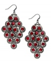 Warm up this season with red hues and dusky color. These drop earrings from Style&co. features hematite tone discs and red-colored glass crystals. Crafted in hematite tone mixed metal. Approximate drop: 3 inches.