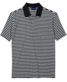 Casual gets cooler with stripes on this polo shirt from John Ashford. Casual gets cooler with stripes on this polo shirt from John Ashford.
