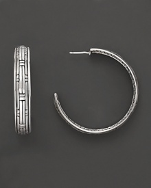 John Hardy's chic hoop earring is crafted from sterling silver and features a polished basket-weave pattern. Designed by John Hardy. John Hardy's chic hoop earring is crafted from sterling silver and features a polished basket-weave pattern. Designed by John Hardy.