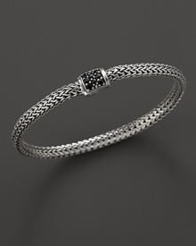 Extra small sterling woven chain bracelet with carved chain black sapphire clasp, designed by John Hardy.