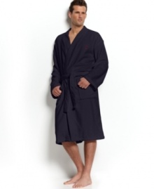 Lush on the inside and out, the kimono robe from Polo by Ralph Lauren is designed in a soft cotton terry velour with pockets on the front. Hem falls to about midcalf. One size fits most. Lush on the inside and out, the kimono robe from Polo by Ralph Lauren is designed in a soft cotton terry velour with pockets on the front. Hem falls to about midcalf. One size fits most.