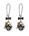 Dare to be dramatic. Bold drop earrings by Betsey Johnson combine sparkling crystal-coated fireballs, mini key and glass stone charms with black ribbon accents. Crafted in gold tone and black-plated mixed metal. Approximate drop: 2-1/2 inches.