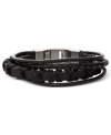 Bold in black. Fossil's leather bracelet offers a variety of looks coming together for a stylish statement. Approximate length: 7-3/4 inches.