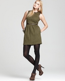 Luxe leather accents the alpaca blend-silhouette of this MICHAEL Michael Kors dress for textured elegance with minimalist sensibility. Luxe leather accents the alpaca blend-silhouette of this MICHAEL Michael Kors dress for textured elegance with minimalist sensibility.