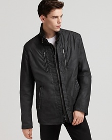 John Varvatos Coated Cotton Double Layered Zip Front Jacket John Varvatos Coated Cotton Double Layered Zip Front Jacket