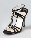 Luxurious jewels line the front of these IVANKA TRUMP evening sandals, shimmering and reflecting light with every move.