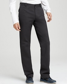 Updated dress pants from John Varvatos rendered in a straight leg with a slight stretch for a more body-hugging fit. Updated dress pants from John Varvatos rendered in a straight leg with a slight stretch for a more body-hugging fit.