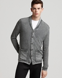 John Varvatos Star USA Acid Wash Ribbed Shawl Collar Cardigan John Varvatos Star USA Acid Wash Ribbed Shawl Collar Cardigan