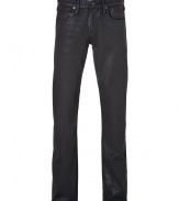 With the look of leather and classic five-pocket styling, True Religions coated black slim jeans lend a cool urbane edge to any outfit - Classic five-pocket style, button fly, button closure, belt loops - Straight leg, slim fit - Pair with a tee and a blazer or a cashmere sweater