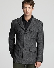 Bolstered by an on-trend peak collar and 4-button front, not to mention an iconic military-inspired silhouette, this warm jacket makes the leap from cool to instant classic, a key ingredient to your cold weather wardrobe. Bolstered by an on-trend peak collar and 4-button front, not to mention an iconic military-inspired silhouette, this warm jacket makes the leap from cool to instant classic, a key ingredient to your cold weather wardrobe.