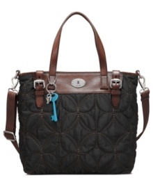 Whether you're running errands around town or dashing off for a weekend away, bring along this Fossil carryall that fits all your travel must-haves, and more. The quilted exterior is exquisitely stitched in a floral pattern and accented with soft leather and vintage-inspired hardware, for an altogether laid-back look. Whether you're running errands around town or dashing off for a weekend away, bring along this Fossil carryall that fits all your travel must-haves, and more. The quilted exterior is exquisitely stitched in a floral pattern and accented with soft leather and vintage-inspired hardware, for an altogether laid-back look.